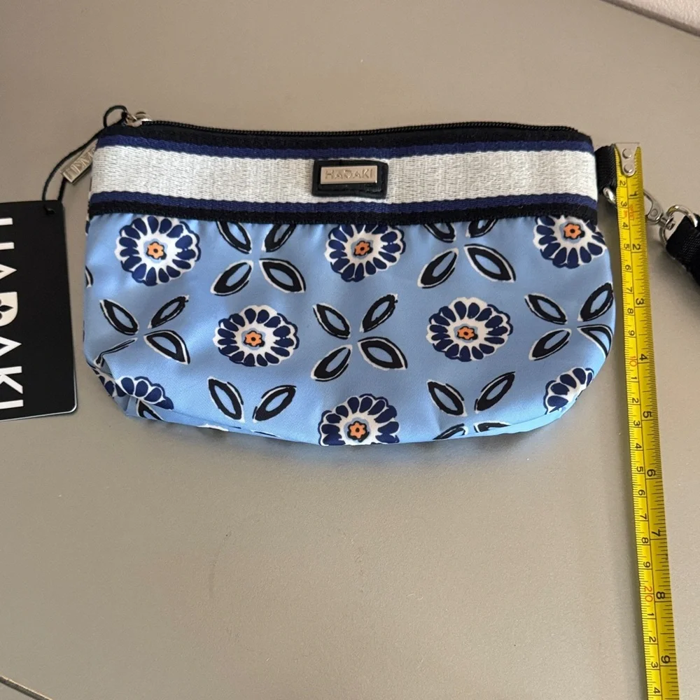 Haakii Light Blue Floral Wristlet Clutch with Striped Trim